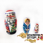 LHM10183 Матрешка новогодняя "Дед мороз" 3 кукольная, Хохлома