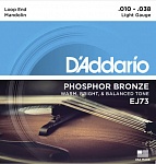EJ73 Комплект струн для мандолины, фосф.бронза, Light, 10-38, D'Addario
